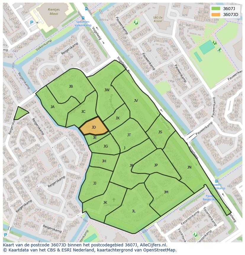 Afbeelding van het postcodegebied 3607 JD op de kaart.