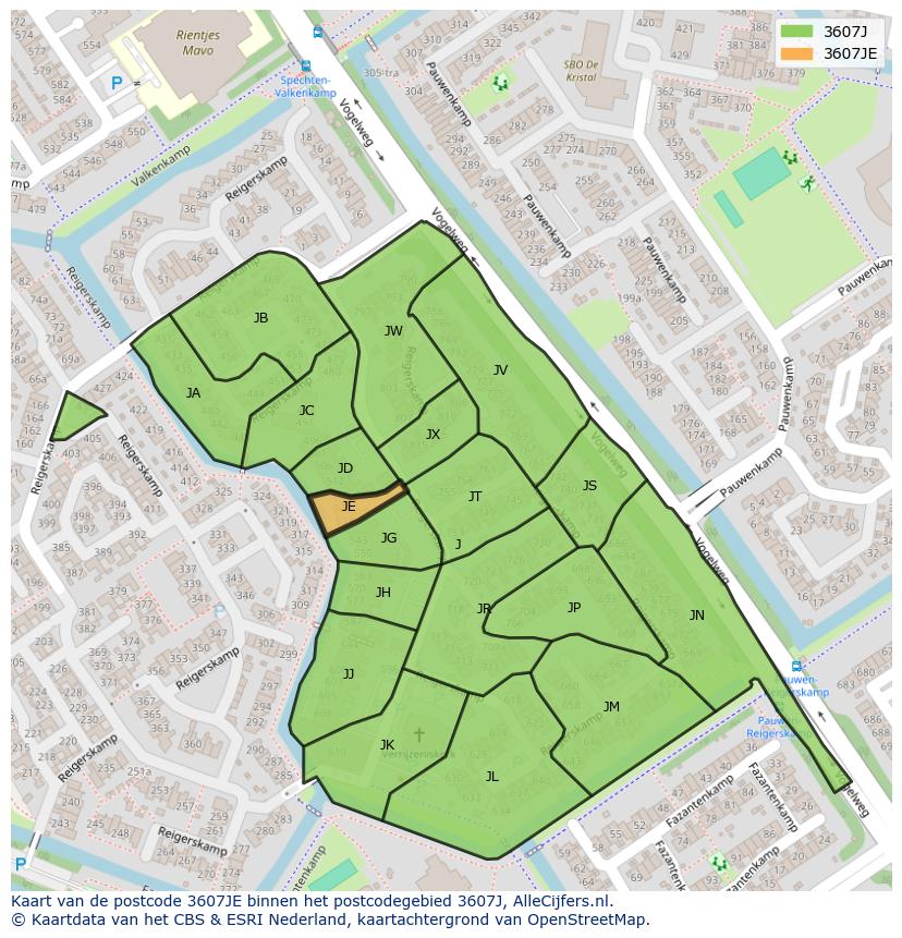 Afbeelding van het postcodegebied 3607 JE op de kaart.