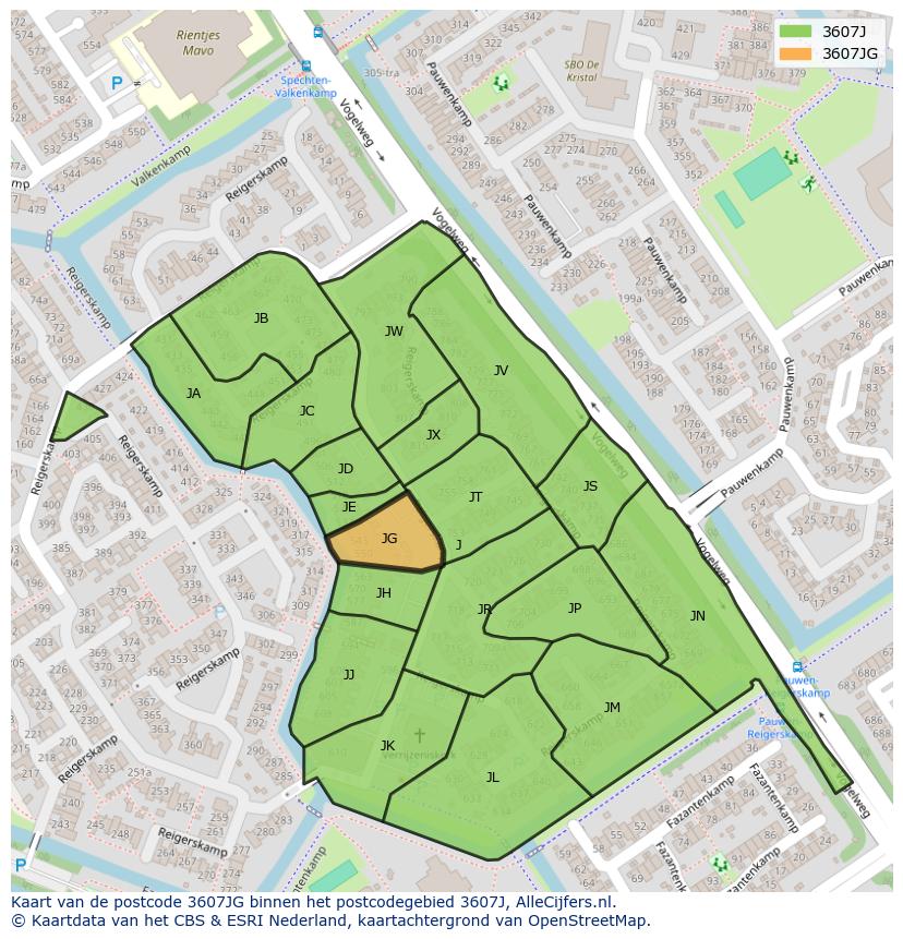 Afbeelding van het postcodegebied 3607 JG op de kaart.