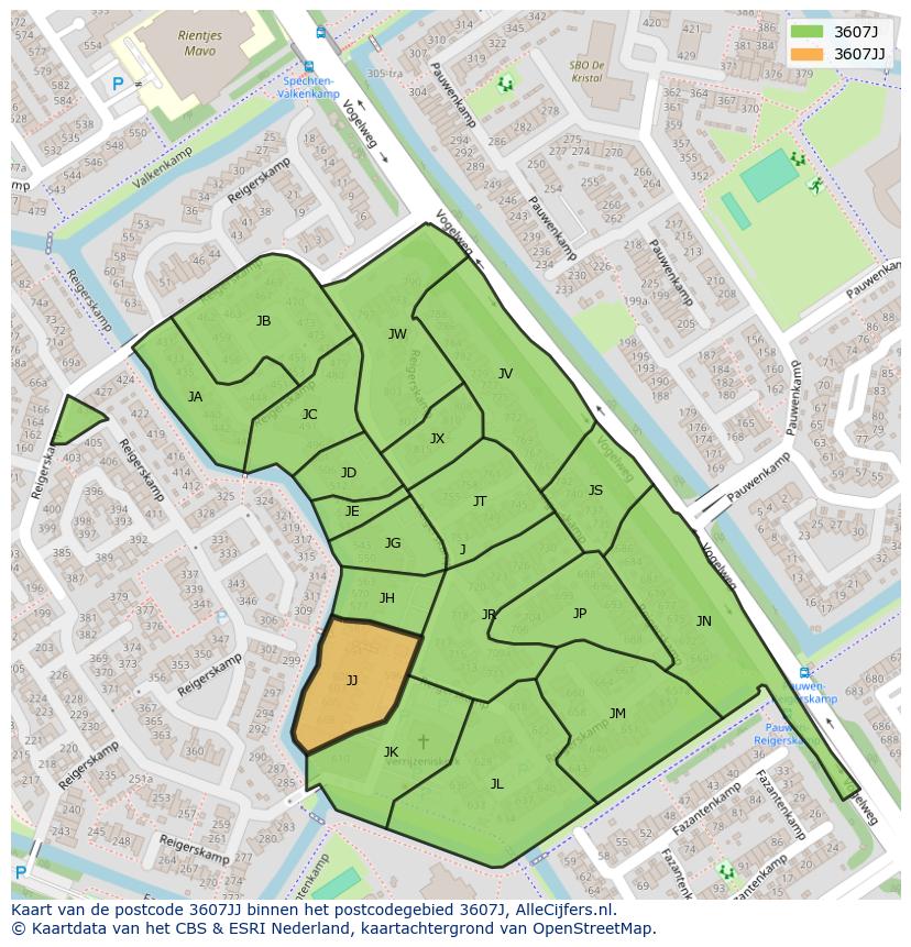 Afbeelding van het postcodegebied 3607 JJ op de kaart.