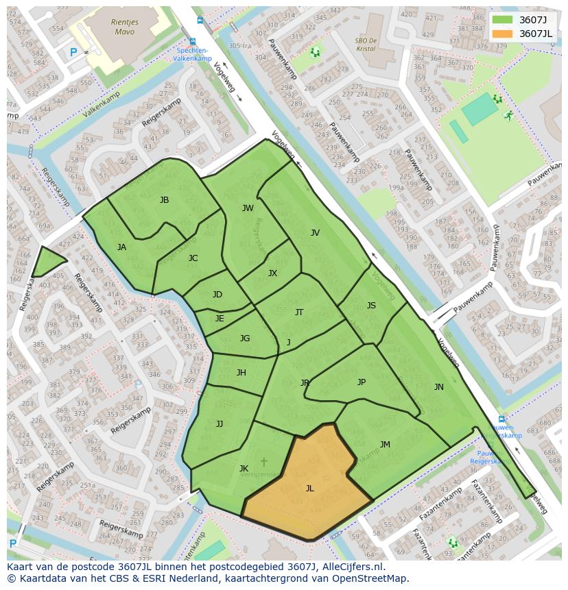 Afbeelding van het postcodegebied 3607 JL op de kaart.
