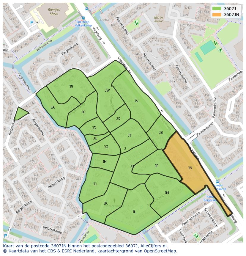 Afbeelding van het postcodegebied 3607 JN op de kaart.