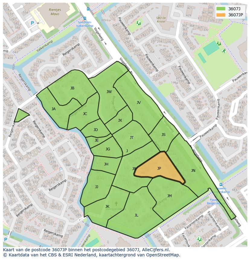 Afbeelding van het postcodegebied 3607 JP op de kaart.