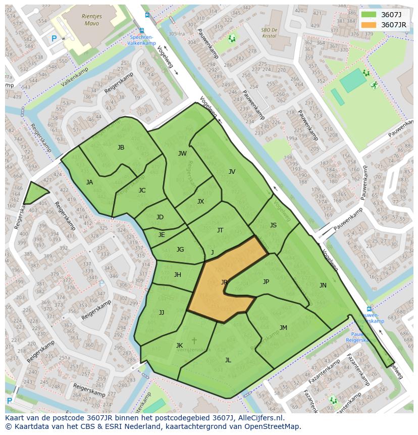 Afbeelding van het postcodegebied 3607 JR op de kaart.
