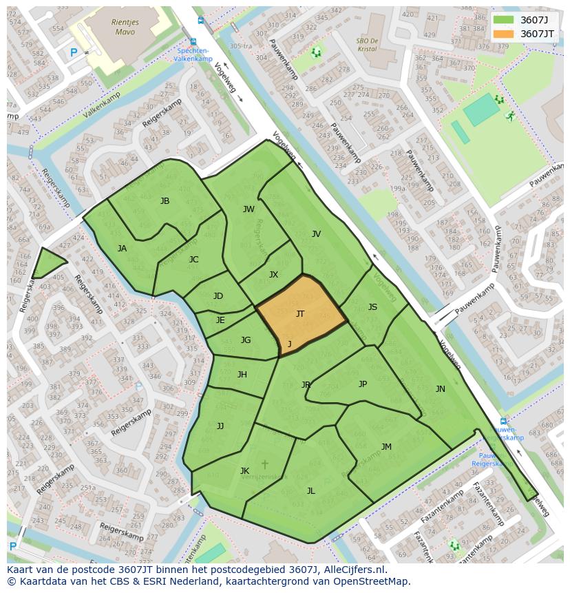 Afbeelding van het postcodegebied 3607 JT op de kaart.