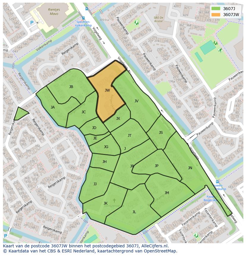 Afbeelding van het postcodegebied 3607 JW op de kaart.