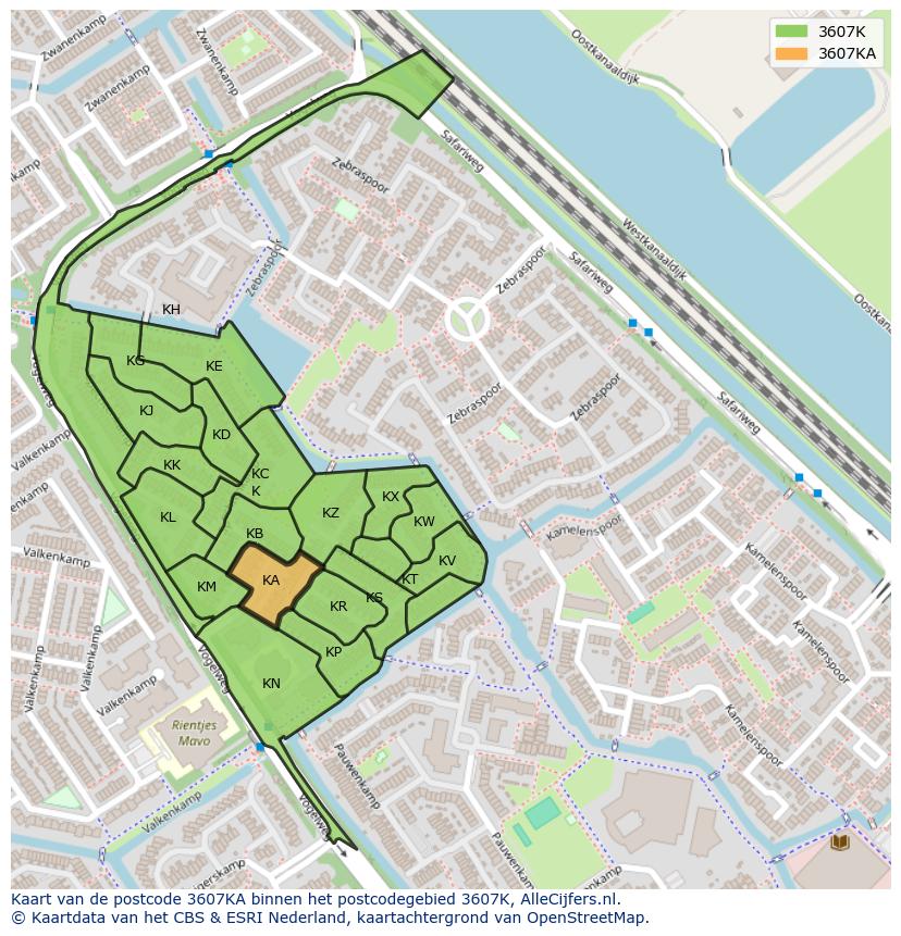 Afbeelding van het postcodegebied 3607 KA op de kaart.