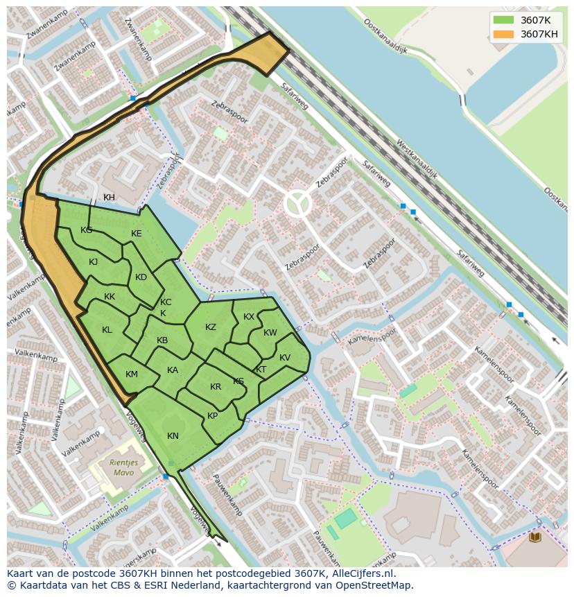 Afbeelding van het postcodegebied 3607 KH op de kaart.