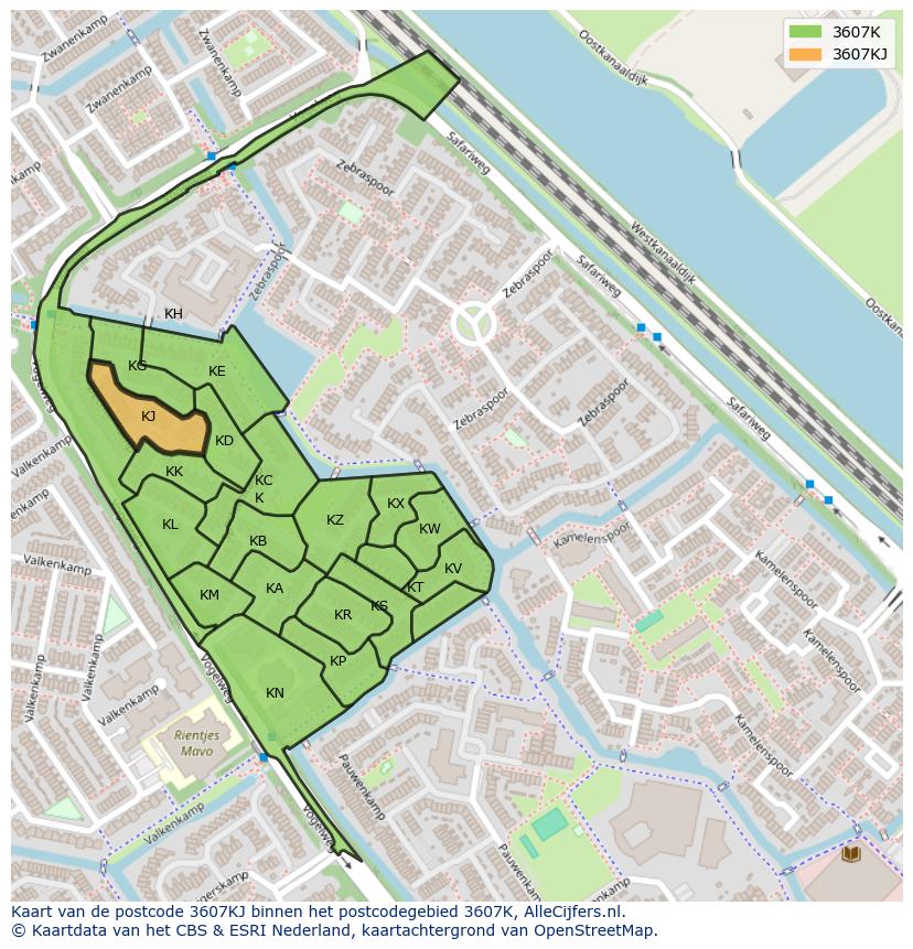 Afbeelding van het postcodegebied 3607 KJ op de kaart.