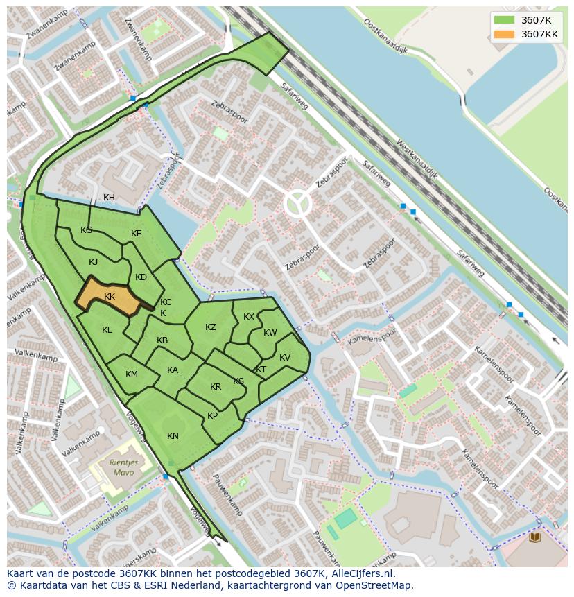 Afbeelding van het postcodegebied 3607 KK op de kaart.