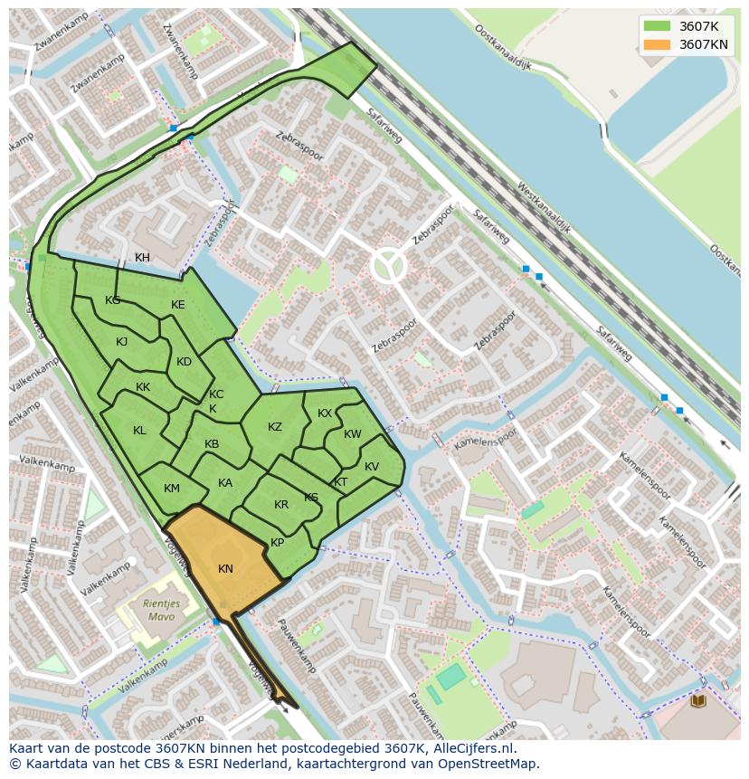 Afbeelding van het postcodegebied 3607 KN op de kaart.