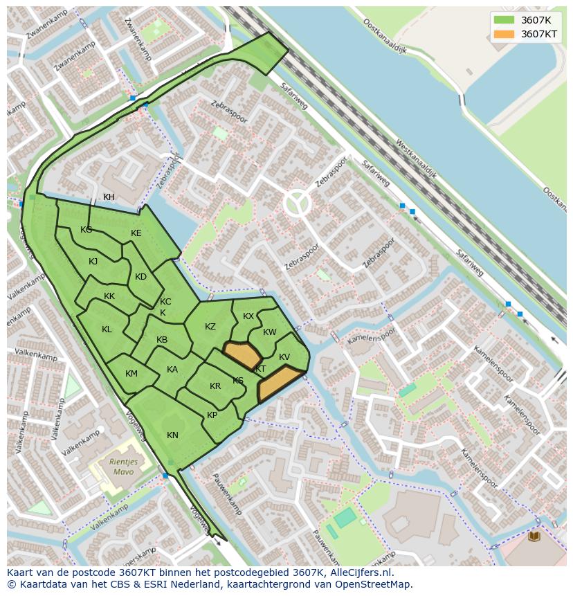 Afbeelding van het postcodegebied 3607 KT op de kaart.