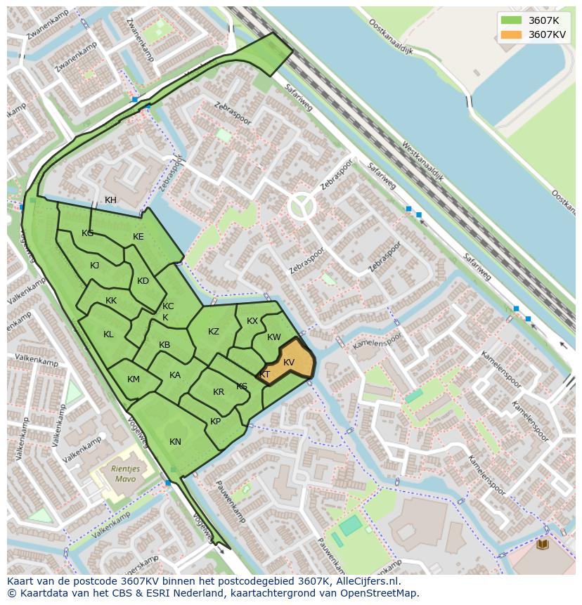 Afbeelding van het postcodegebied 3607 KV op de kaart.