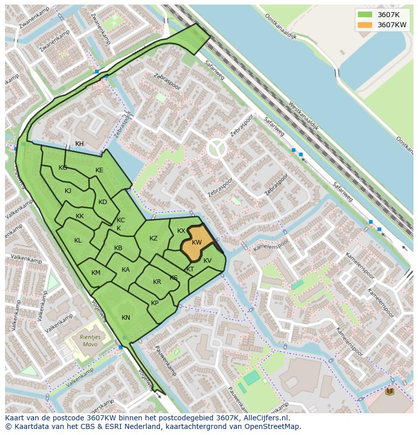 Afbeelding van het postcodegebied 3607 KW op de kaart.