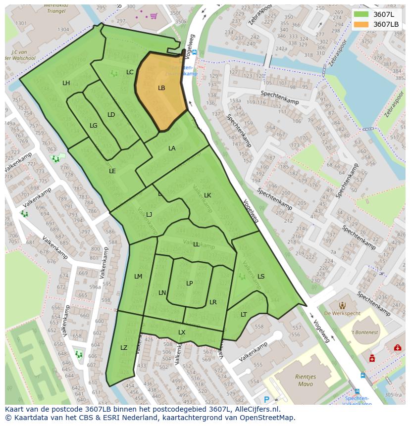 Afbeelding van het postcodegebied 3607 LB op de kaart.