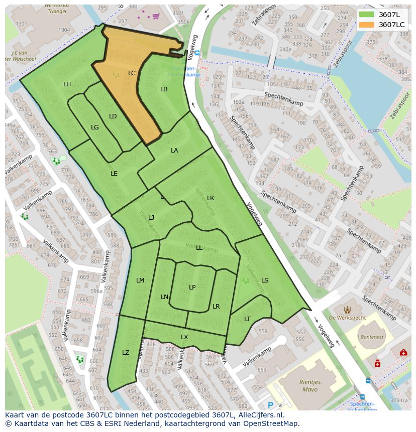 Afbeelding van het postcodegebied 3607 LC op de kaart.