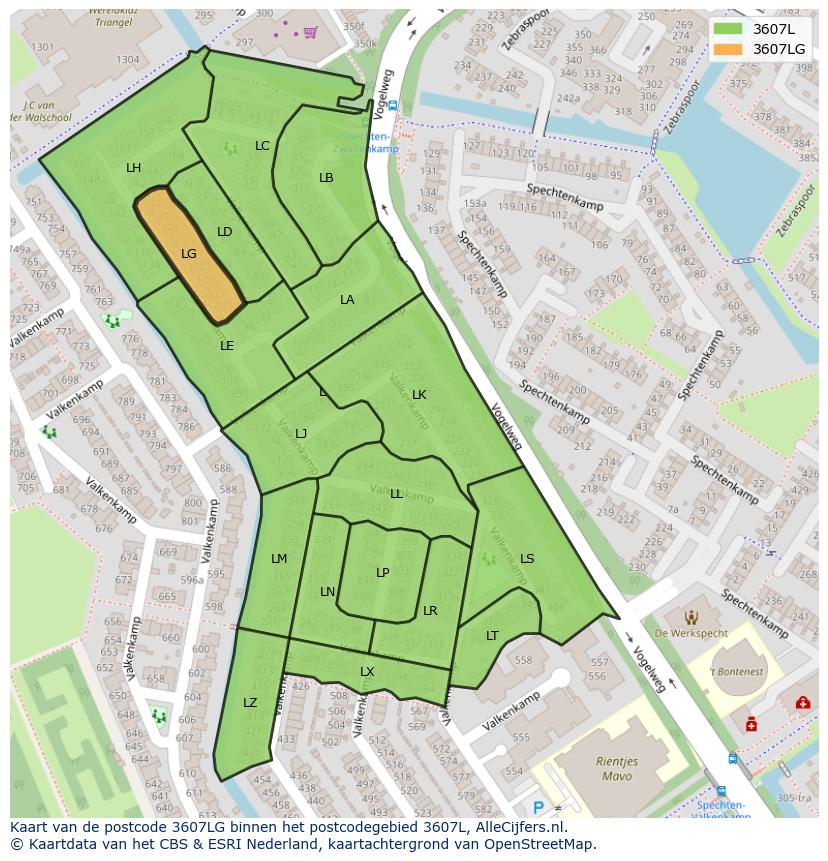 Afbeelding van het postcodegebied 3607 LG op de kaart.