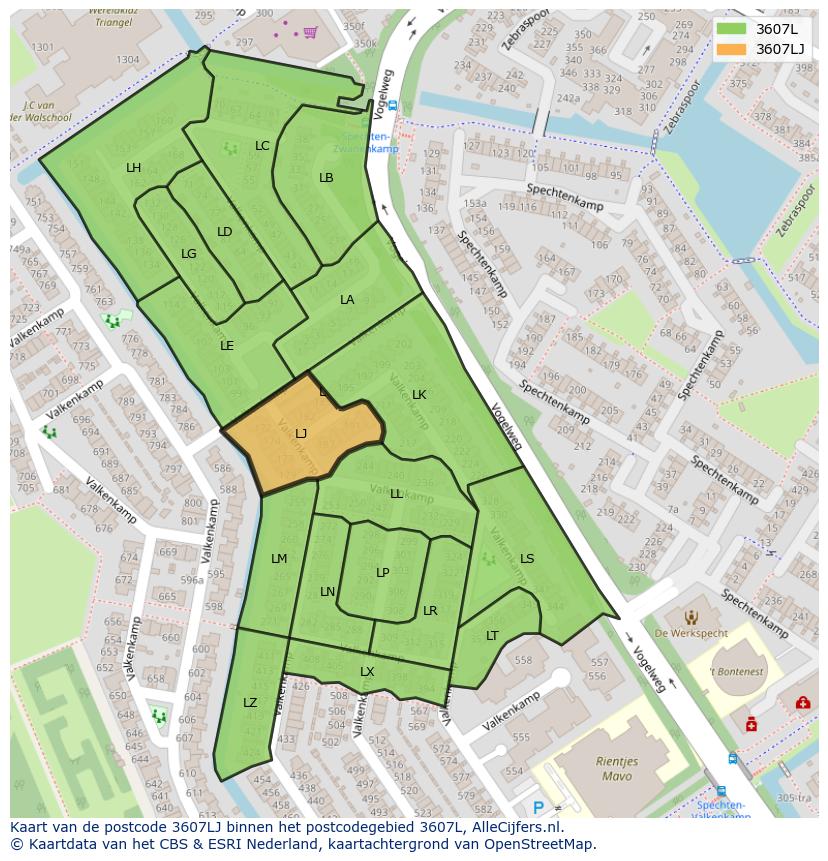 Afbeelding van het postcodegebied 3607 LJ op de kaart.