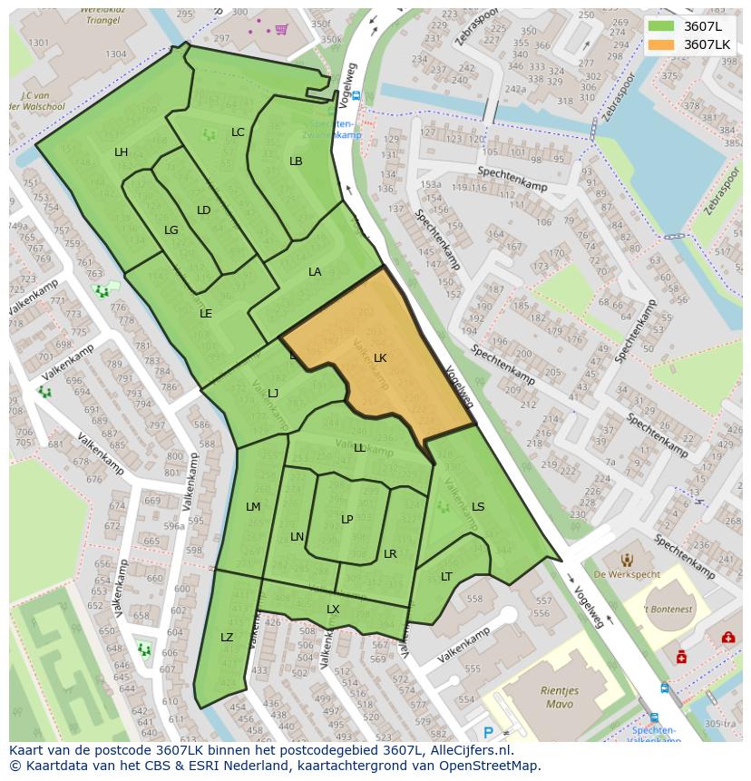 Afbeelding van het postcodegebied 3607 LK op de kaart.