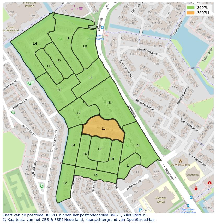 Afbeelding van het postcodegebied 3607 LL op de kaart.