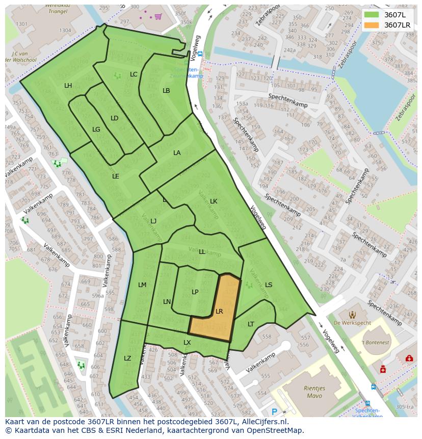 Afbeelding van het postcodegebied 3607 LR op de kaart.