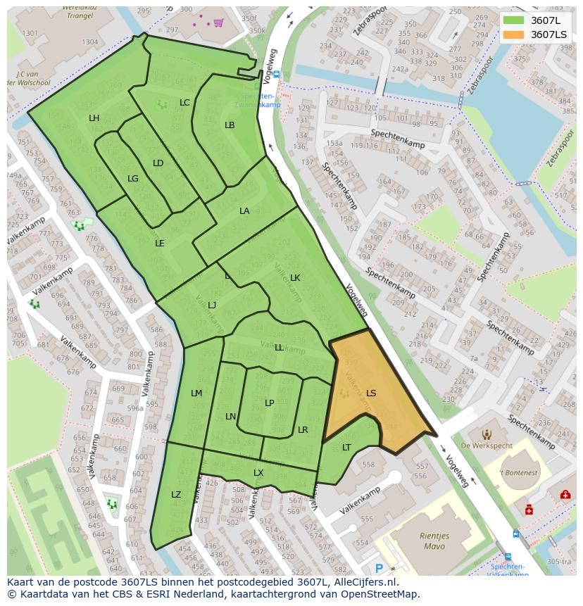 Afbeelding van het postcodegebied 3607 LS op de kaart.