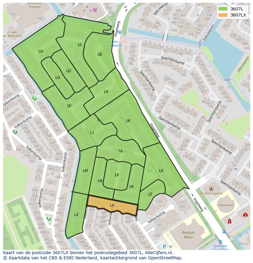 Afbeelding van het postcodegebied 3607 LX op de kaart.