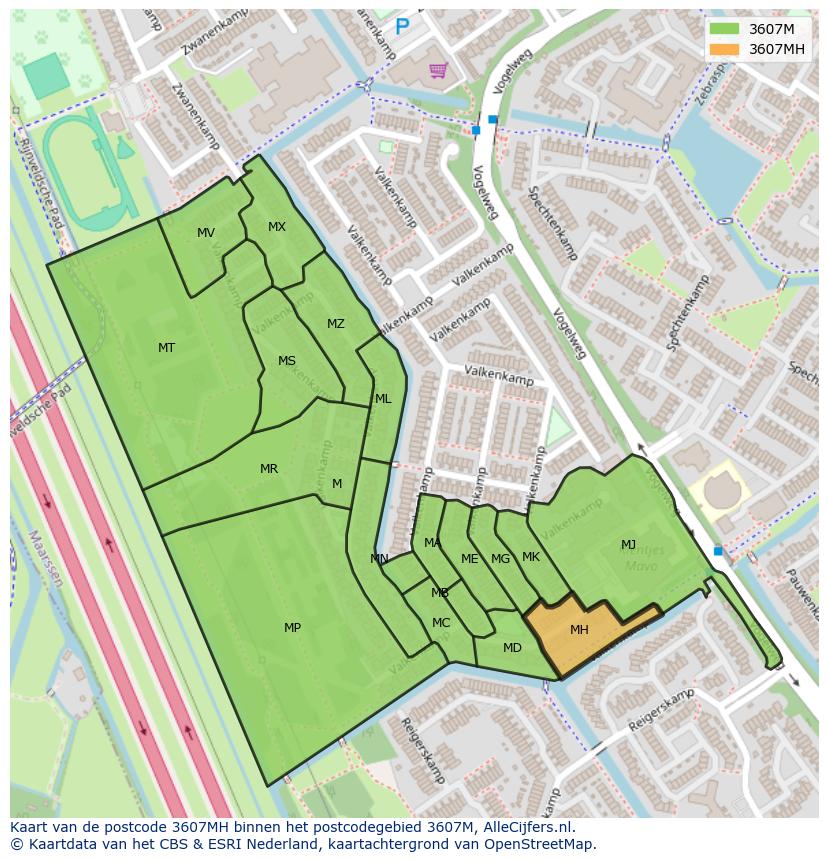 Afbeelding van het postcodegebied 3607 MH op de kaart.