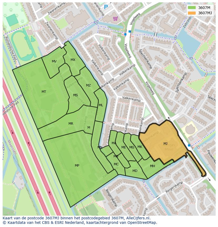 Afbeelding van het postcodegebied 3607 MJ op de kaart.