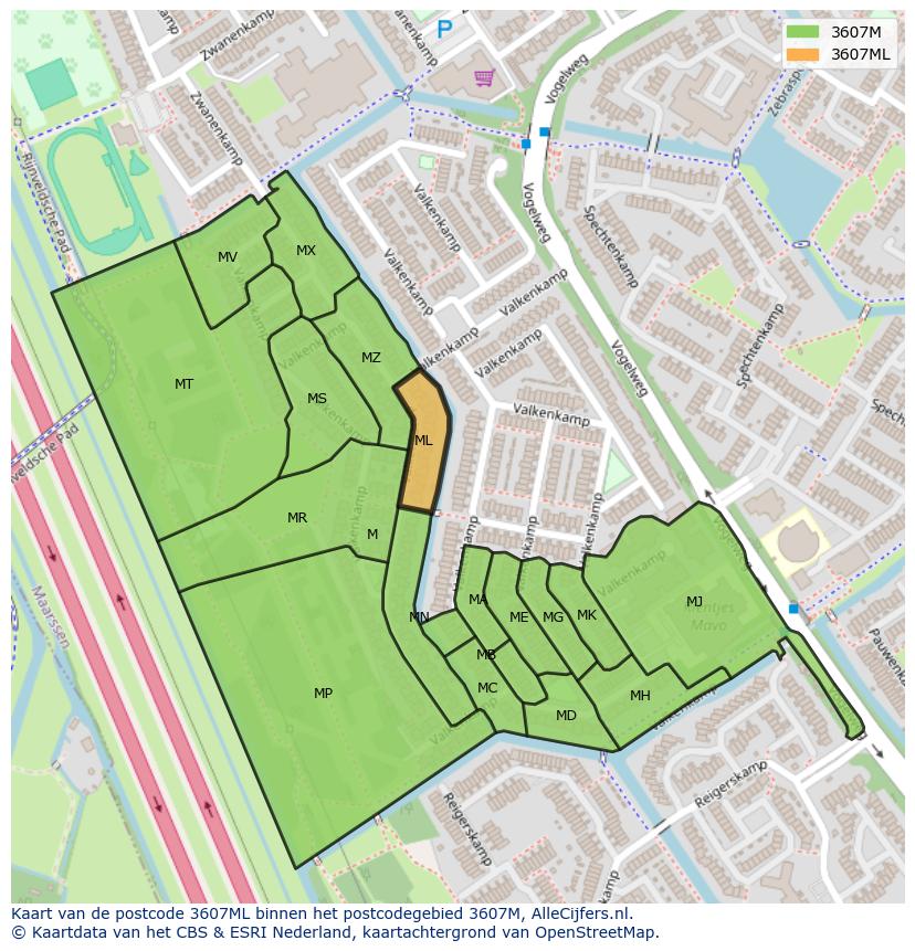 Afbeelding van het postcodegebied 3607 ML op de kaart.