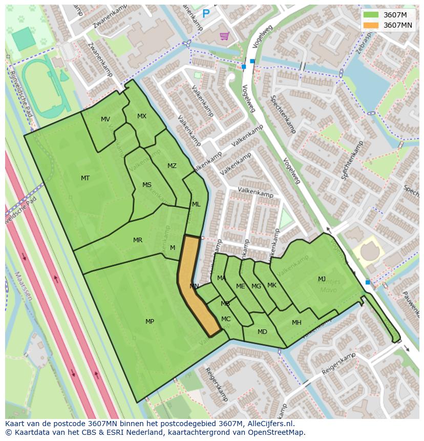 Afbeelding van het postcodegebied 3607 MN op de kaart.