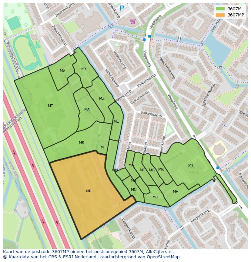 Afbeelding van het postcodegebied 3607 MP op de kaart.