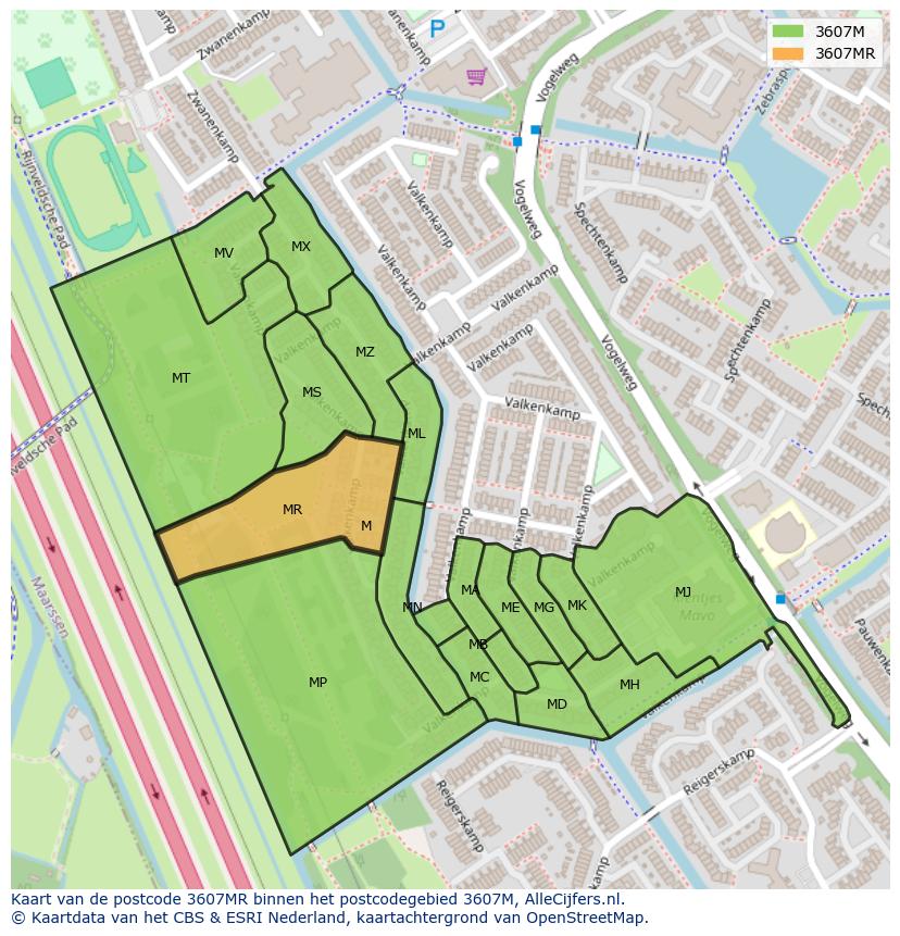 Afbeelding van het postcodegebied 3607 MR op de kaart.