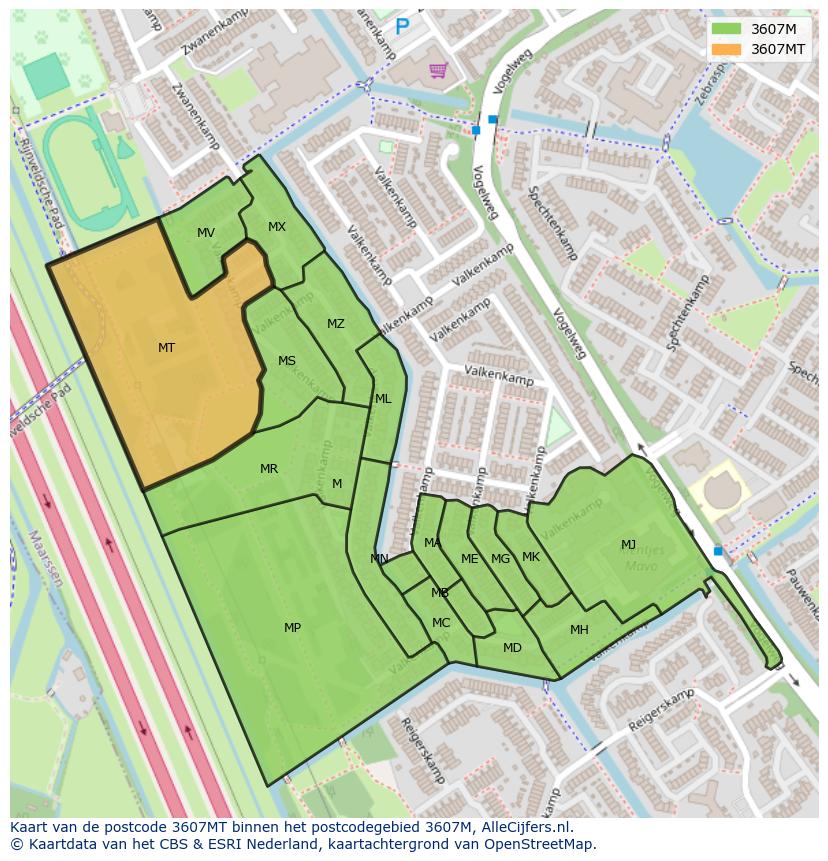 Afbeelding van het postcodegebied 3607 MT op de kaart.