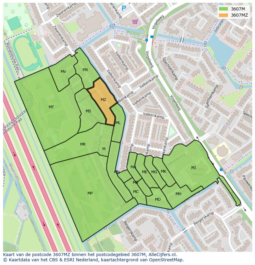 Afbeelding van het postcodegebied 3607 MZ op de kaart.