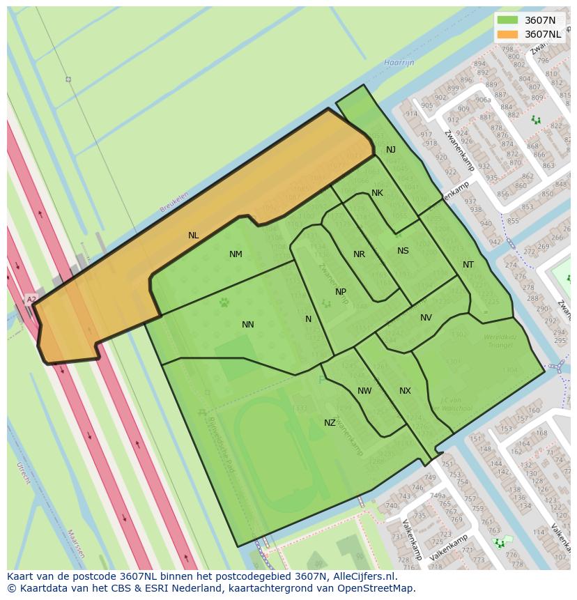 Afbeelding van het postcodegebied 3607 NL op de kaart.