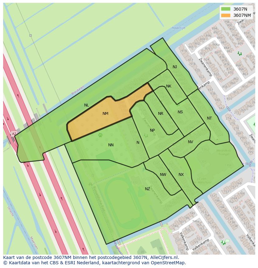 Afbeelding van het postcodegebied 3607 NM op de kaart.