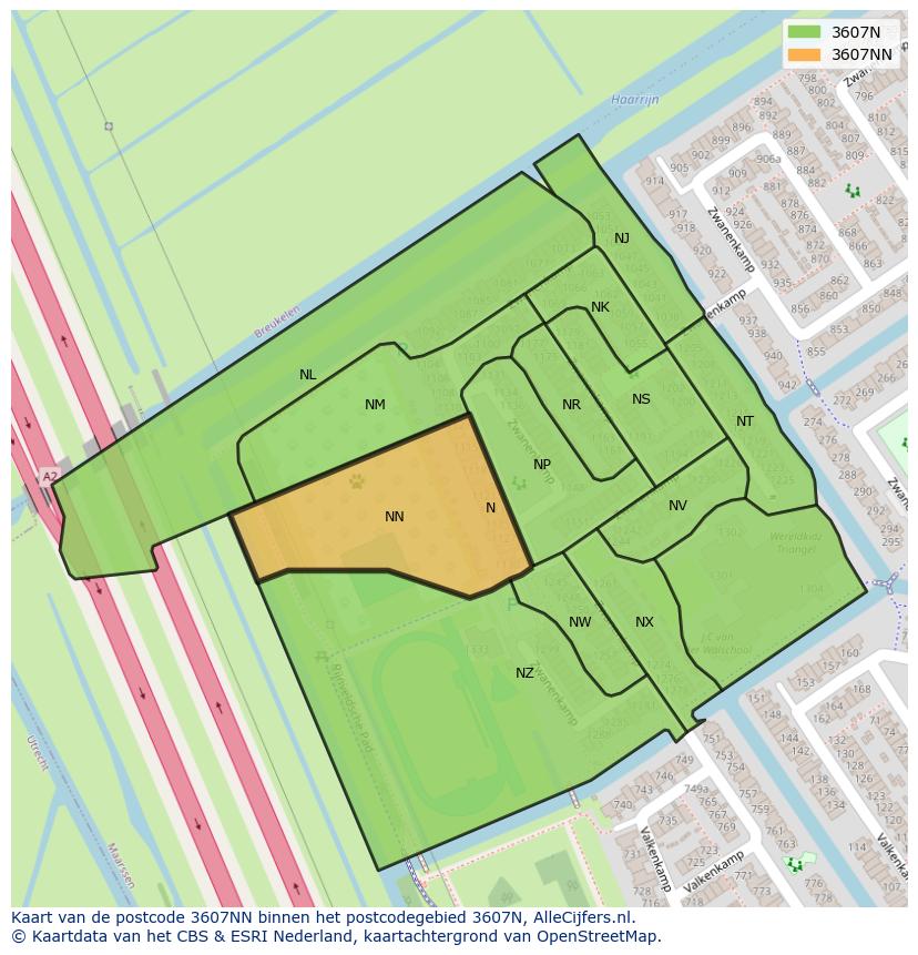 Afbeelding van het postcodegebied 3607 NN op de kaart.