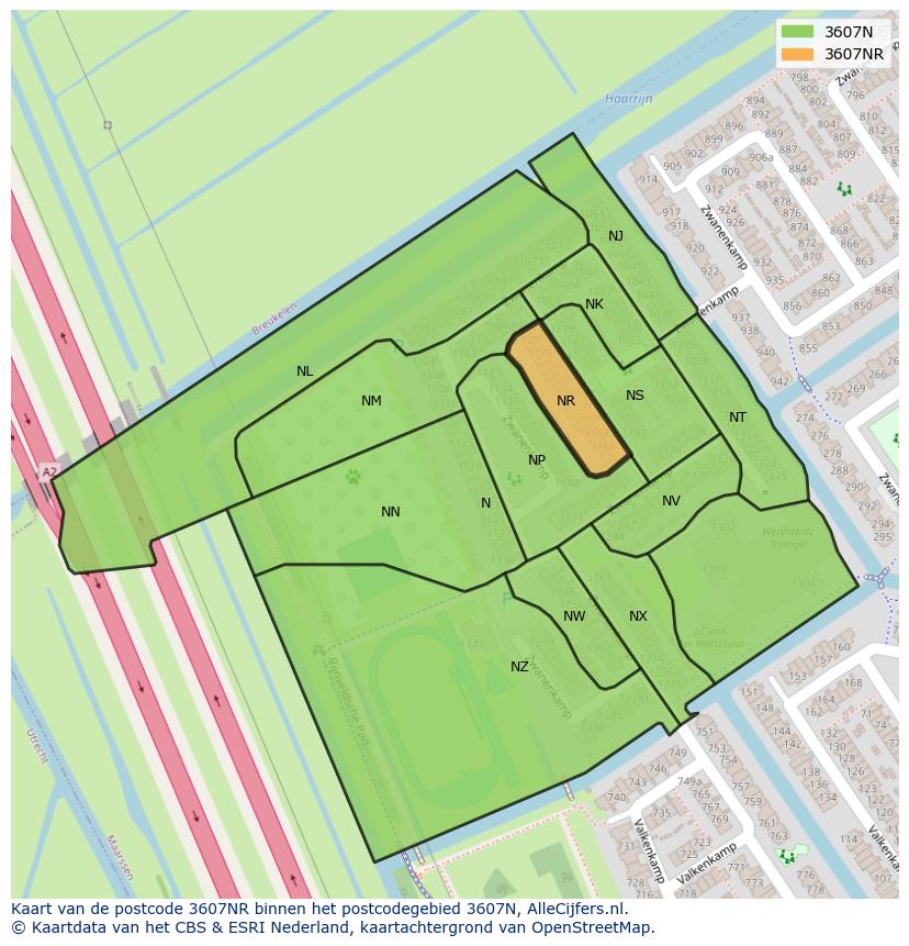 Afbeelding van het postcodegebied 3607 NR op de kaart.