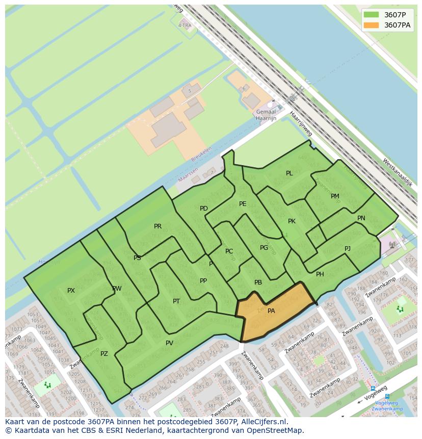 Afbeelding van het postcodegebied 3607 PA op de kaart.