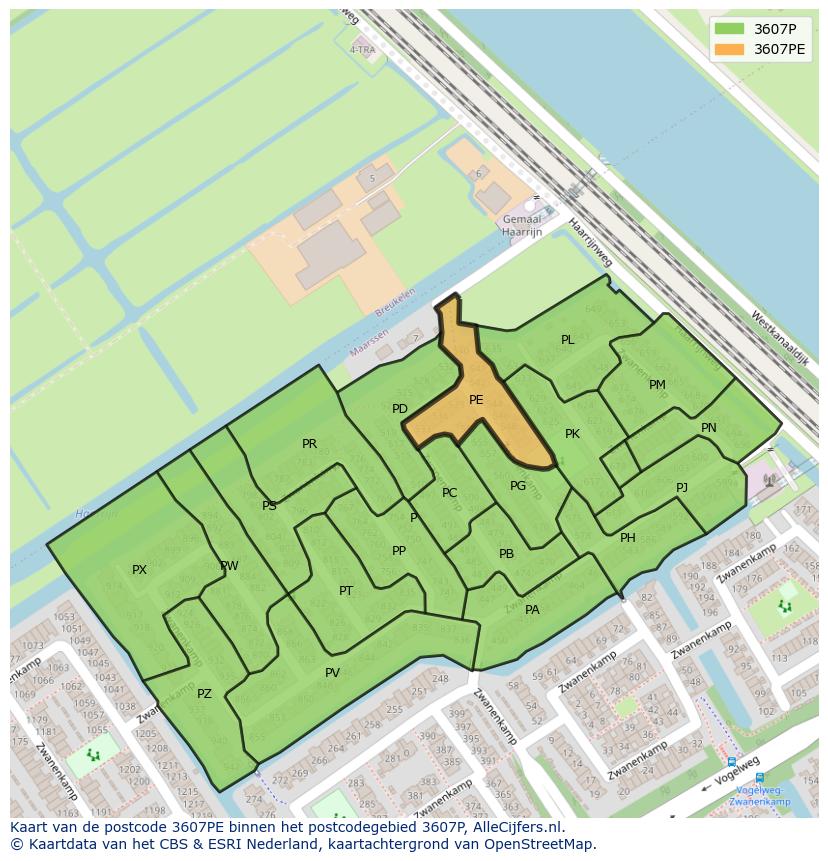 Afbeelding van het postcodegebied 3607 PE op de kaart.
