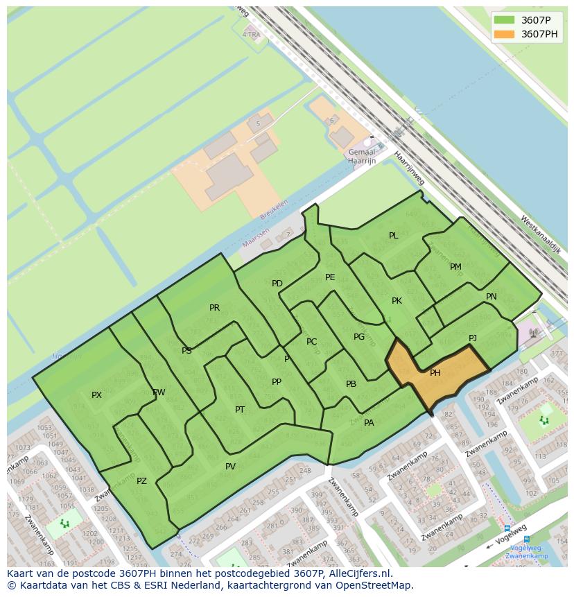 Afbeelding van het postcodegebied 3607 PH op de kaart.