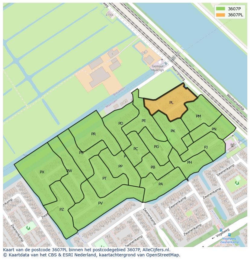 Afbeelding van het postcodegebied 3607 PL op de kaart.