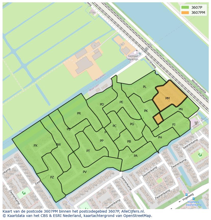 Afbeelding van het postcodegebied 3607 PM op de kaart.