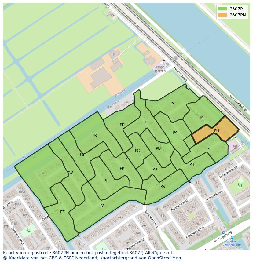 Afbeelding van het postcodegebied 3607 PN op de kaart.