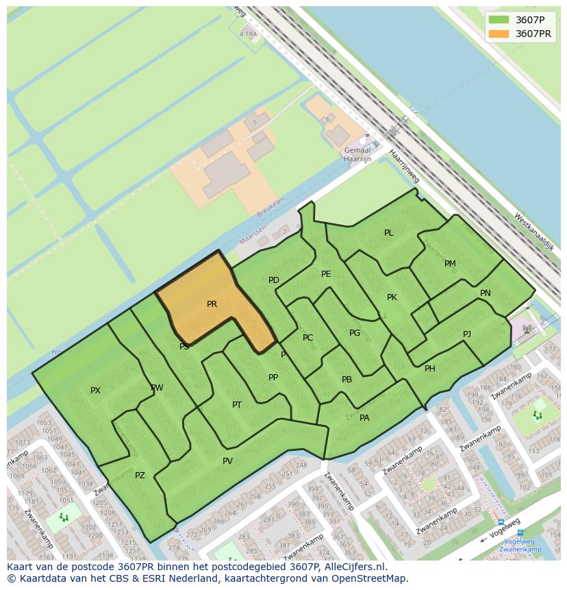 Afbeelding van het postcodegebied 3607 PR op de kaart.