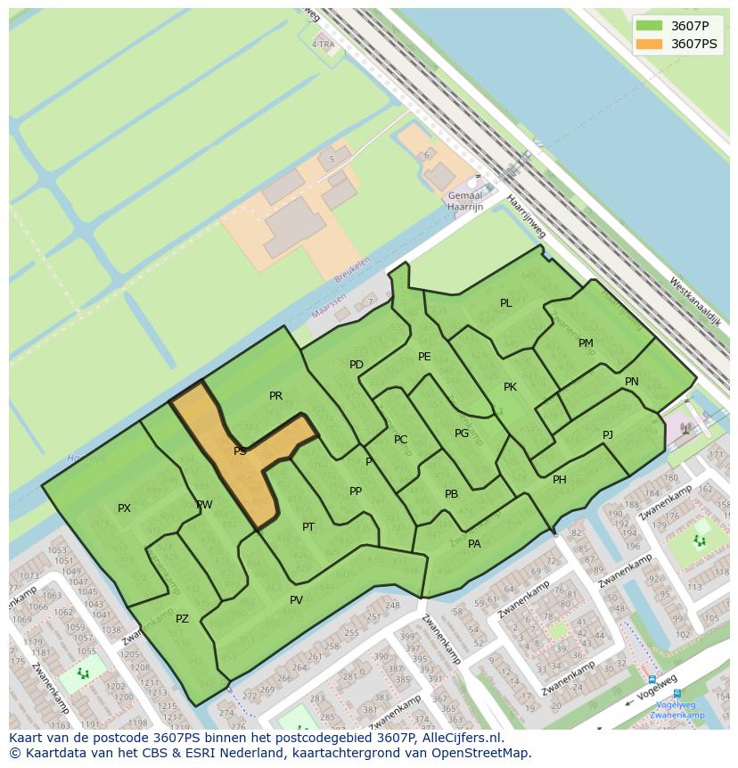Afbeelding van het postcodegebied 3607 PS op de kaart.