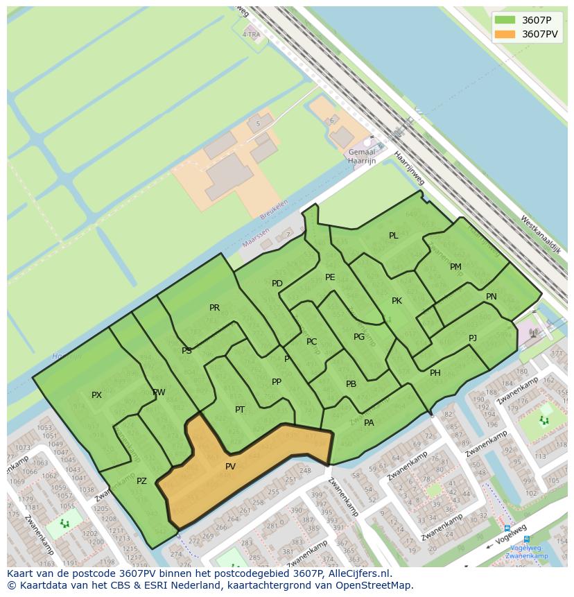 Afbeelding van het postcodegebied 3607 PV op de kaart.