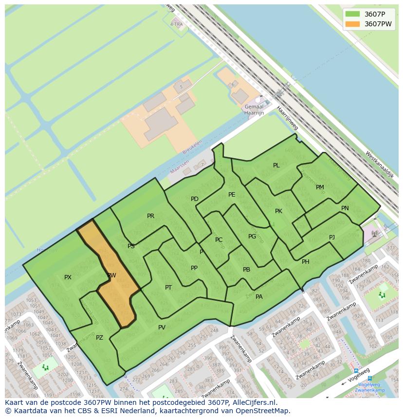 Afbeelding van het postcodegebied 3607 PW op de kaart.