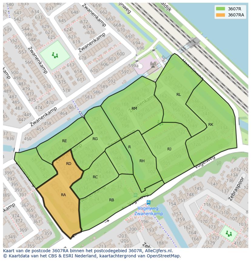 Afbeelding van het postcodegebied 3607 RA op de kaart.